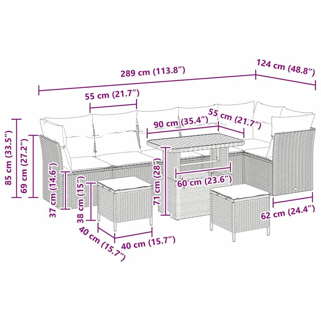 Set Divano da Giardino 9 pcs Nero polyrattan 3361505