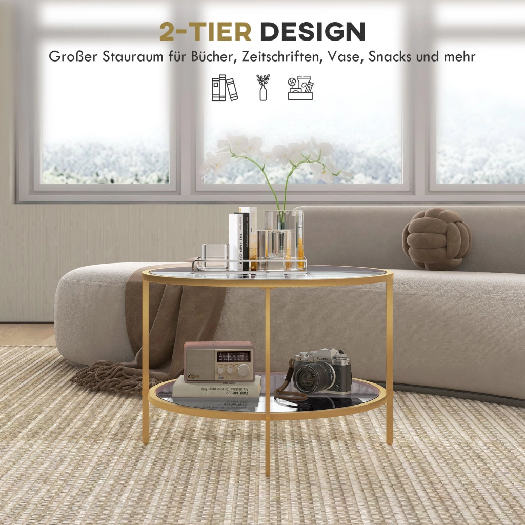 Tavolino da caff¨¨ moderno 2 livelli ¨C zephmum ¨C oro 60x43 cm