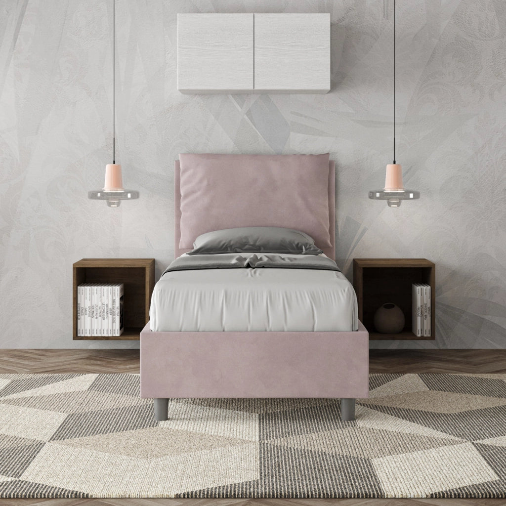 BS COM Letto singolo senza rete imbottito 90x210 microfibra glicine