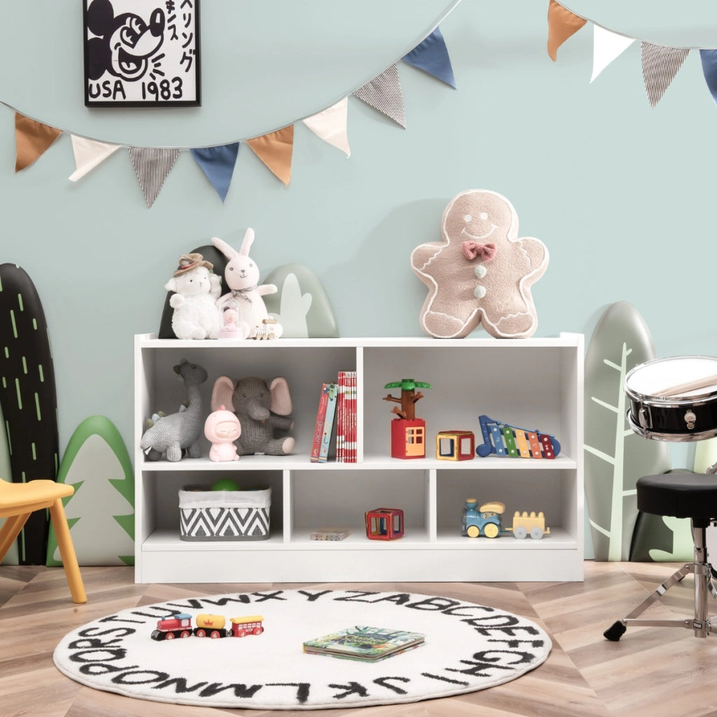 Libreria a 5 cubi per bambini e organizer giocattoli, Scaffale di legno con 5 scompartimenti per stanza Bianco
