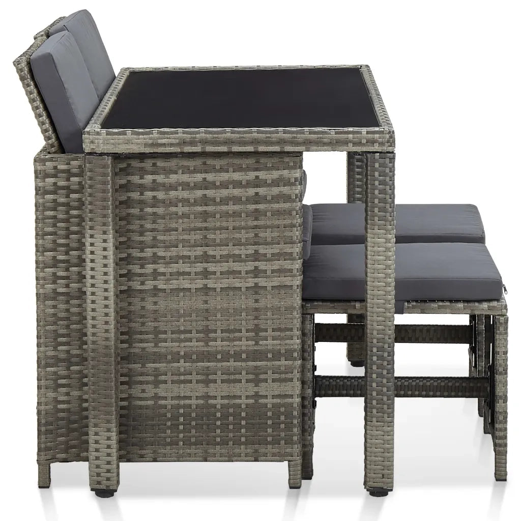 Set da Pranzo da Giardino 5 pz con Cuscini in Polyrattan Grigio 46535