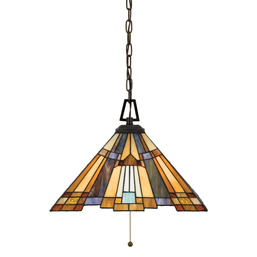 Lampada a sospensione vetrata Inglenook bronzo 3xE27 Quoizel