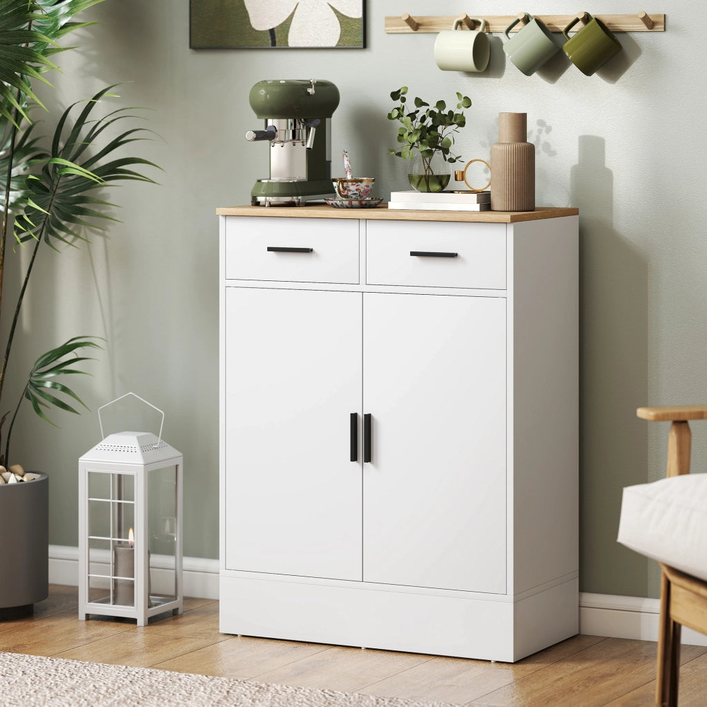 Cassettiera con ante e ripiani ¨C zephmum ¨C bianco e legno 68.6x35x90.3 cm