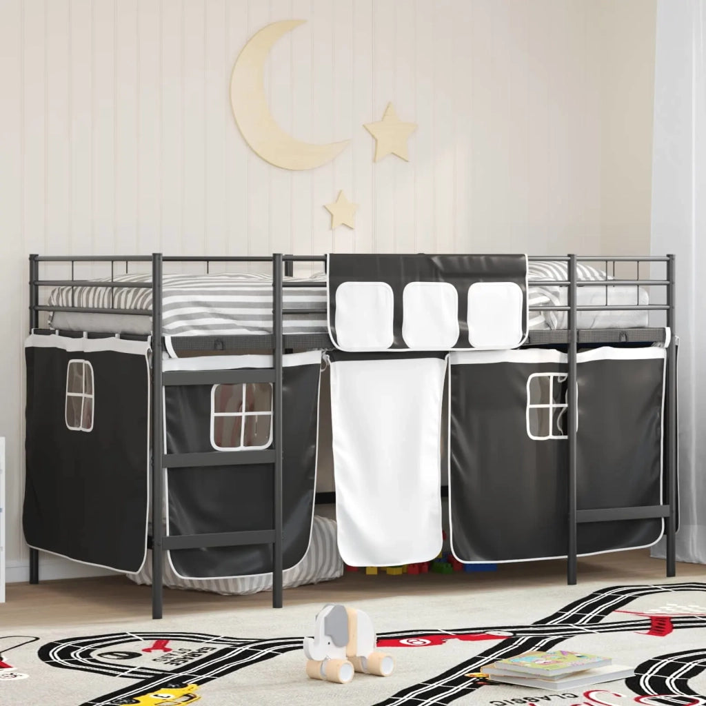 Struttura del Letto Loft per Bambini con Tendine-Giroletto per bambini Nero 471050