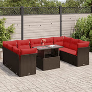 Set Divani Giardino 10 pz con Cuscini Polyrattan Marrone Acacia 3326225