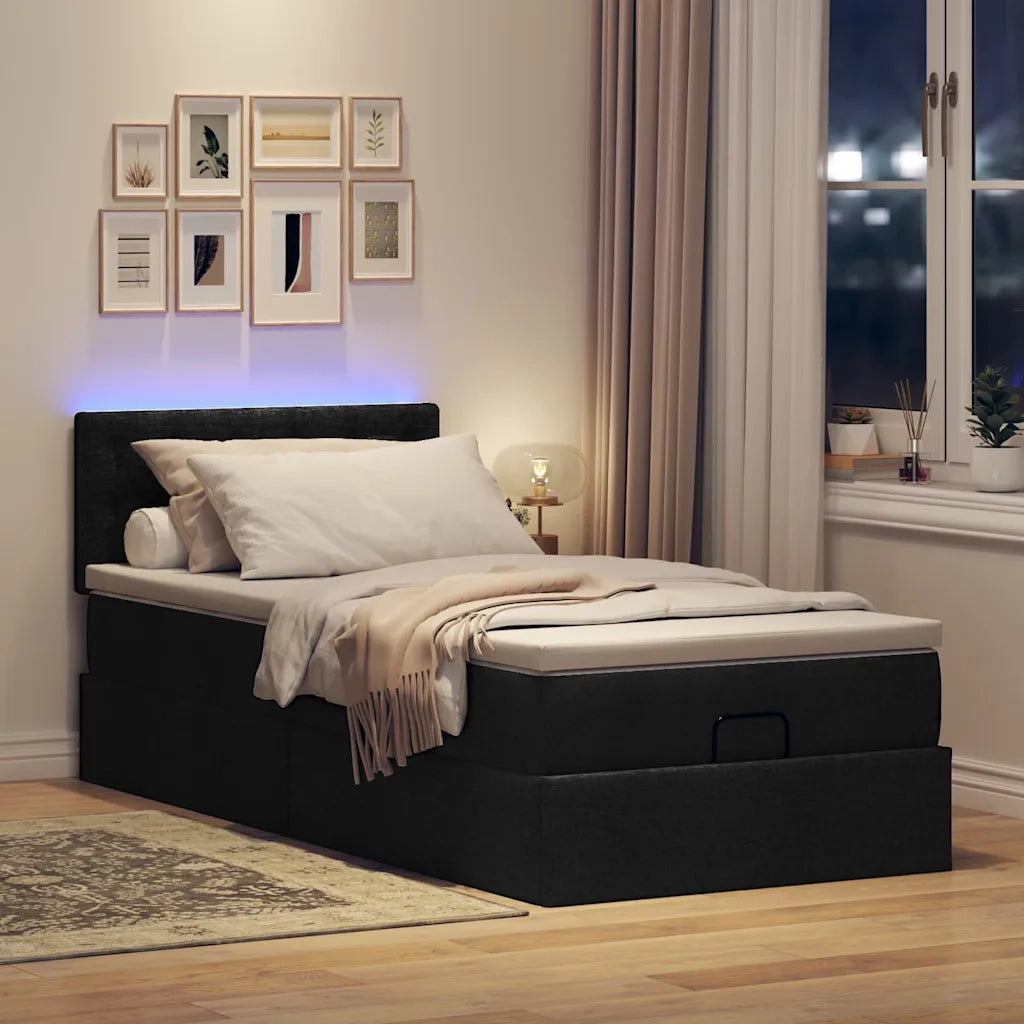Pouf Letto con Materasso Nero 100x200 cm in Tessuto 3312452