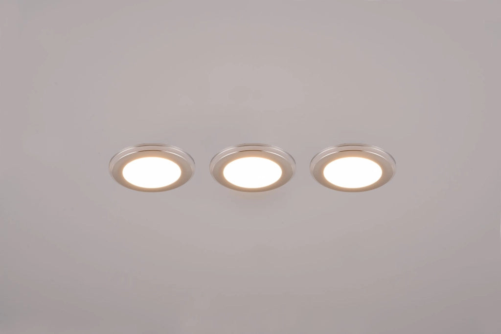ARGUS KIT 3 FARETTI DA INCASSO LED 1W-4W 350lm, 3000K ROTONDI BORDO CROMATO + FUNZIONE RGB D. 8,2CM DIMMERABILE