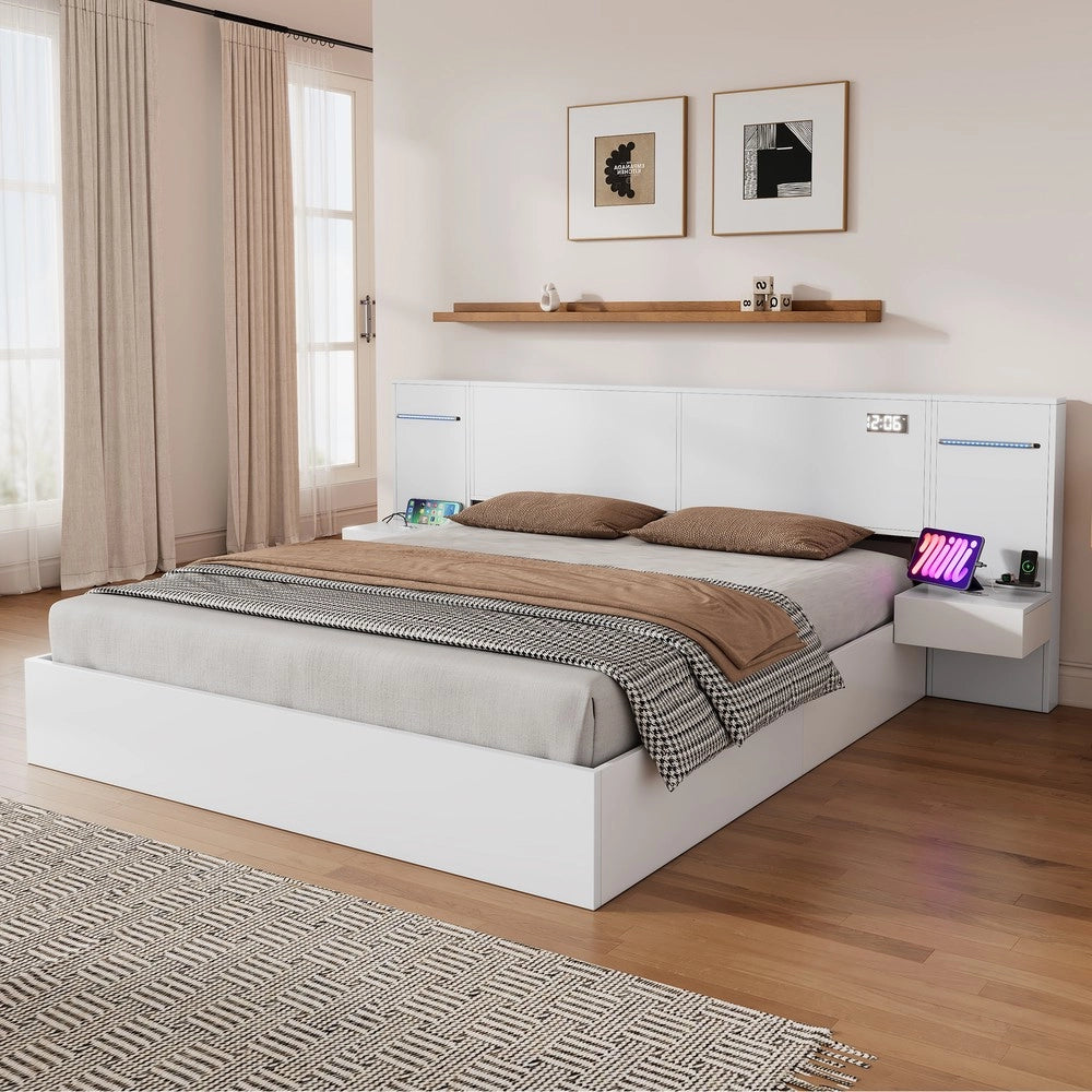 Letto Matrimoniale con USB, LED e Bluetooth ¨C Xylo ¨C Bianco 180x200