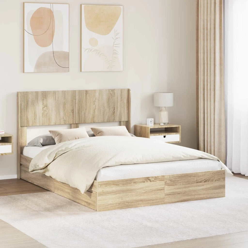 Struttura del letto con stoccaggio e testata Rovere Sonoma