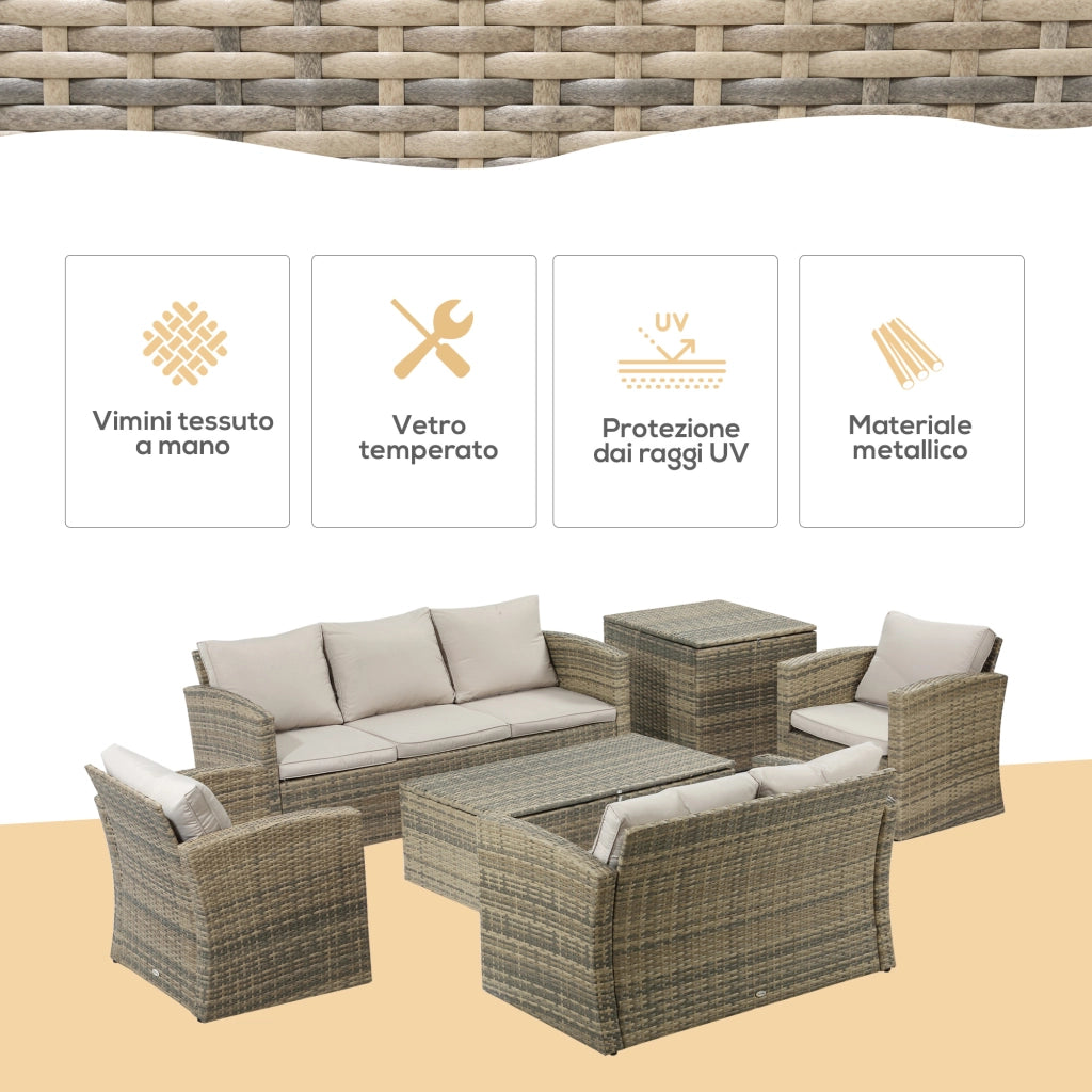Set da Giardino 6 Pezzi in Rattan con Divani e Poltrone ¨C Zephmum ¨C Beige