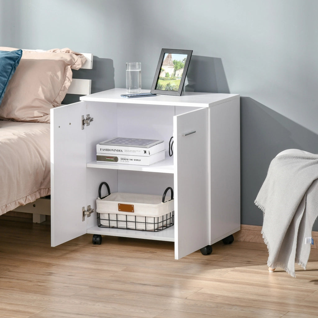 Mobile Portadocumenti ¨C Zephmum ¨C Legno con 2 ante e ruote, 60x35x65, Bianco