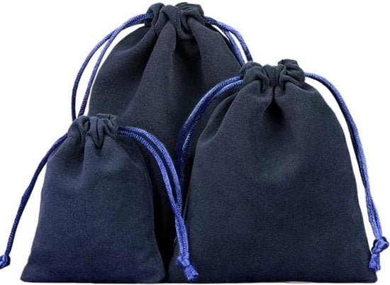 Zaketti di tessuto a fiocchi - 12 pezzi - Blu marino - Sacchetti regalo - Cordino - Per gioielli - Natale - Compleanno - Festa - Regalo - 20 x 25 cm - Matrimonio