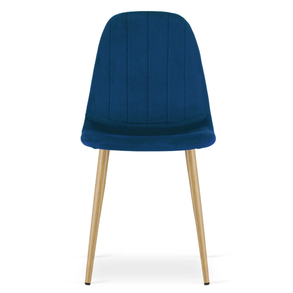 Sedia Padva in Velluto Blu con Gambe Effetto Rovere