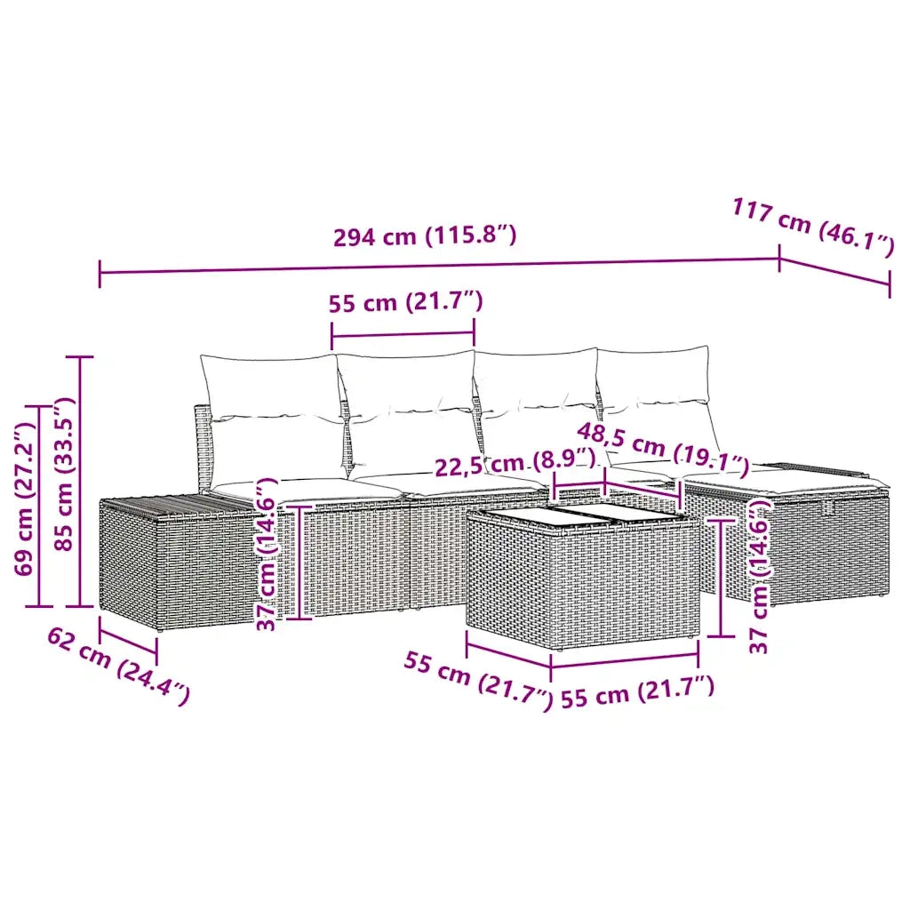 Set Divano da Giardino con cuscino 6 pcs Grigio polyrattan 3359368
