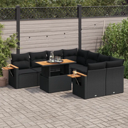 Set Divani da Giardino 9 pz con Cuscini Nero Polyrattan Acacia 3327576