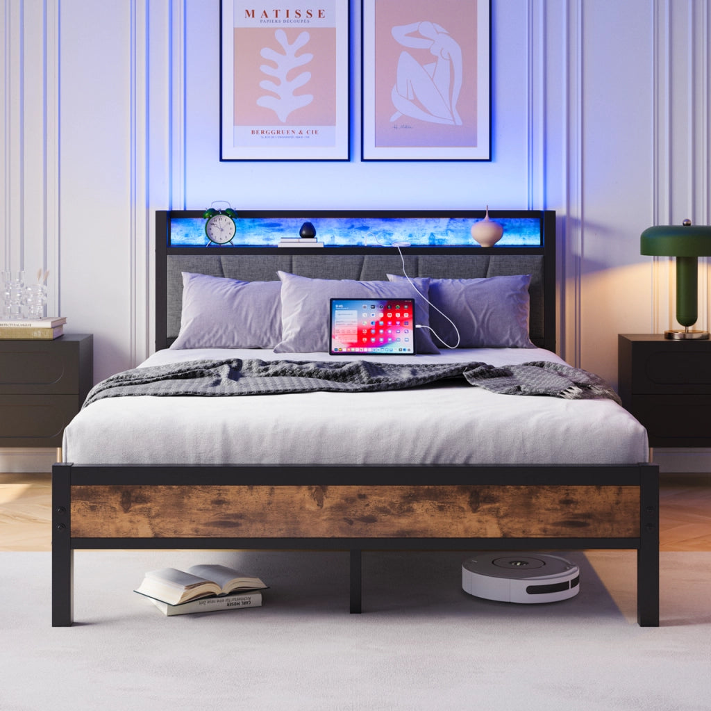 letto in mdf e metallo marrone antico 140 x 200 cm