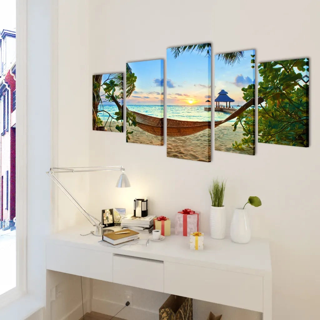 vidaXL Stampa su Tela da Muro Spiaggia di Sabbia con Amaca 100x50 cm