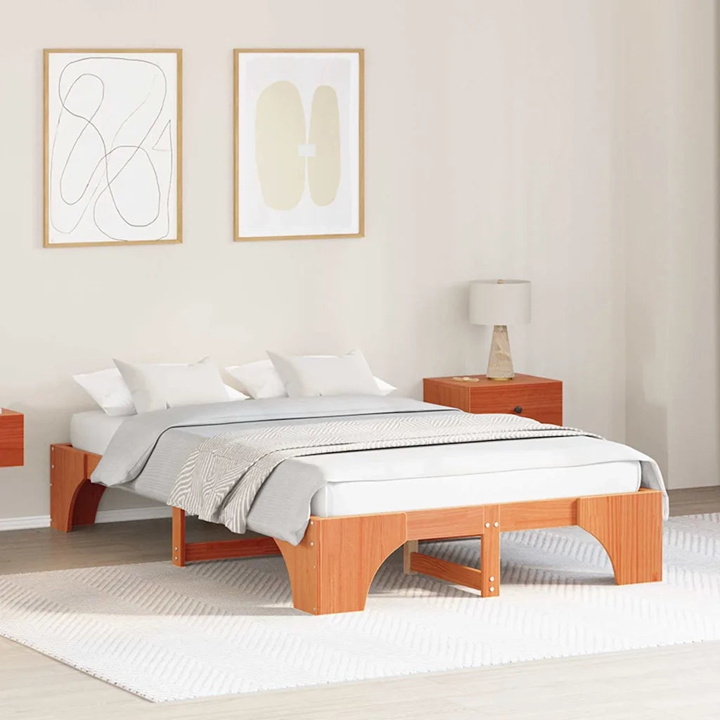 Letto matrimoniale | Letto per adulti | Struttura del letto Marrone cerato 140 x 190 cm Pino massello