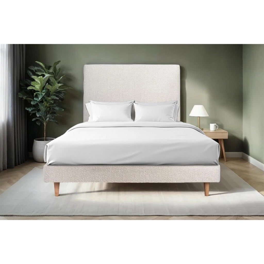 Letto 140x190 cm con testata imbottita - tessuto bouclé