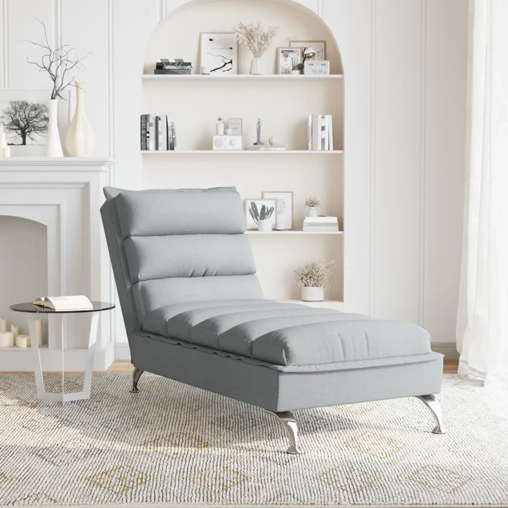 Chaise Longue con Cuscini Grigio Chiaro in Tessuto CFW4389696