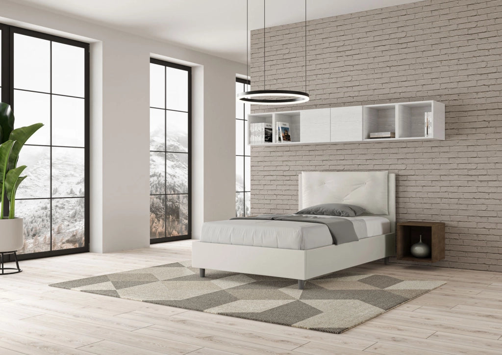 BS COM Letto una piazza e mezza senza rete imbottito 120x190 similpelle bianco