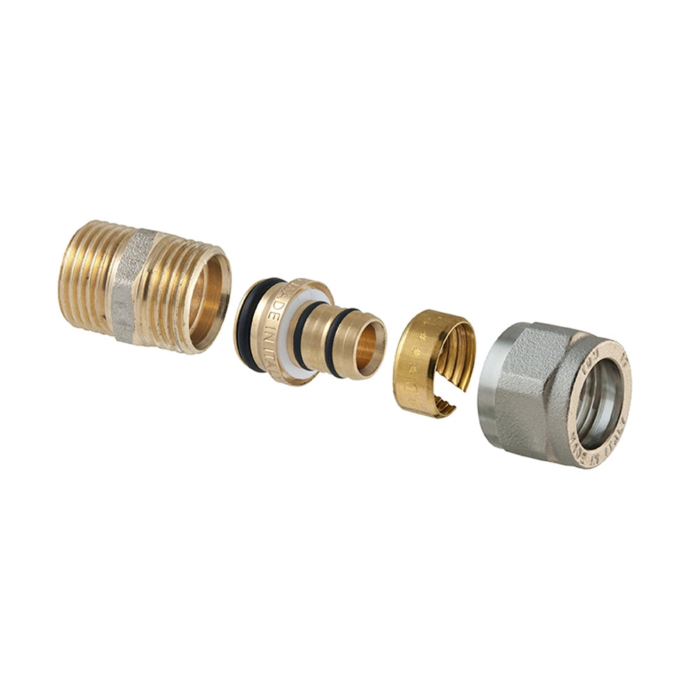 RACCORDO DIRITTO MASCHIO A COMPRESSIONE P/MULTISTRATO 2PZ ASSEMBLATO- 1/2 x 1/2 - 16 (2,00)- TDMB- pezzi 1