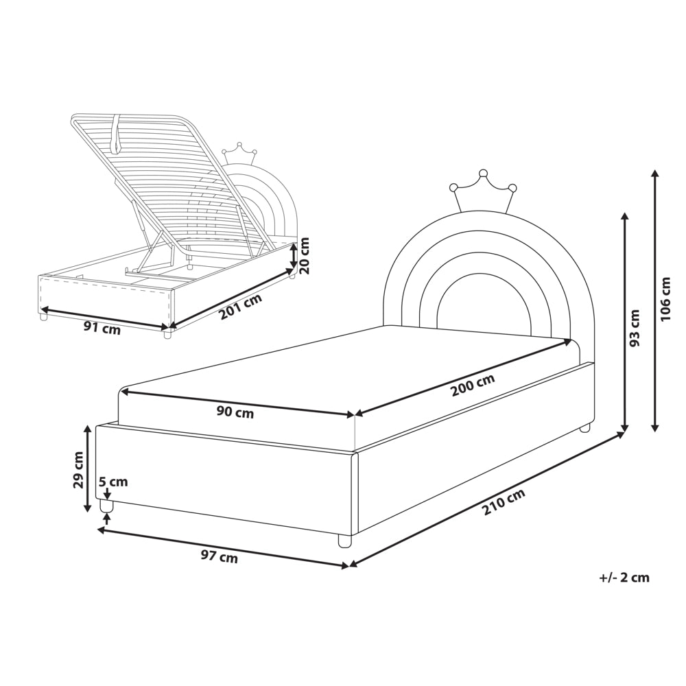Letto singolo in velluto blu imbottito con base a doghe e contenitore rosa 90 x 200 cm Cameretta Bambini Moderna Tradizionale