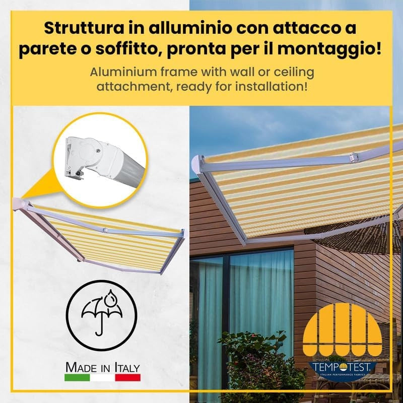 Tenda da Sole a Bracci Estensibili a Scomparsa Totale Tempotest Para' - Colore Panna 15/93 - Largh. 3,60 x Sporgenza 2,10 - Att. Soff. Arg. DX