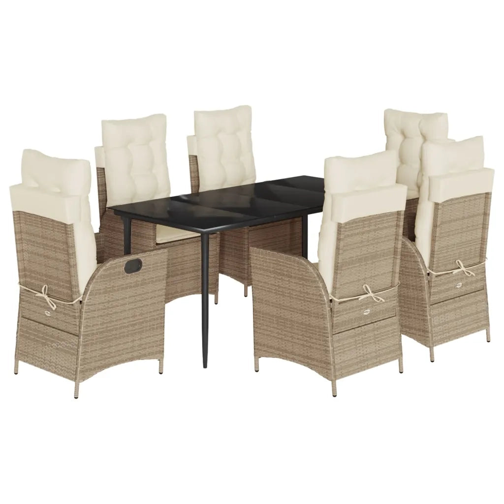 Set da Pranzo da Giardino 7 pz con Cuscini Beige in Polyrattan