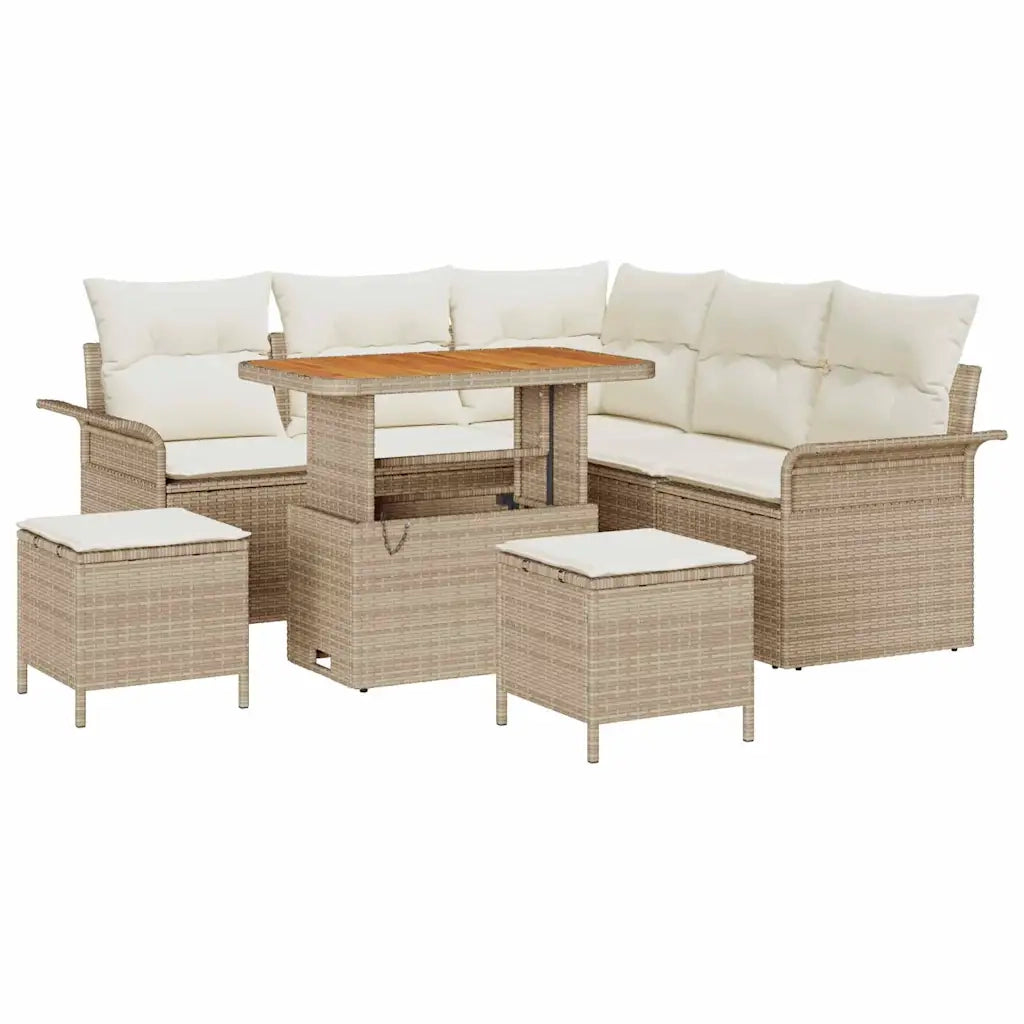 Set Divano da Giardino con cuscino 8 pcs Beige e Crema