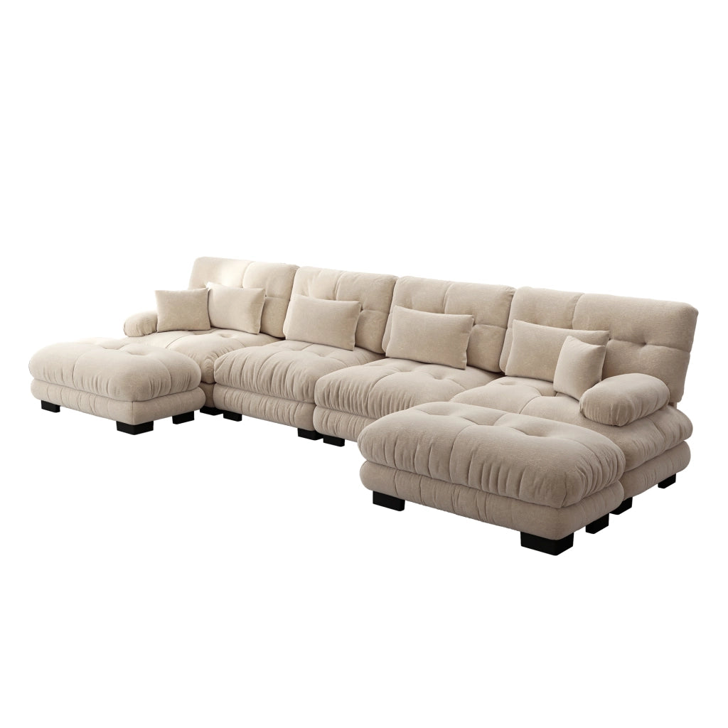 Divano Angolare 4 Posti con Poggiapiedi ¨C MINIMAL ¨C Chenille, Marrone Chiaro