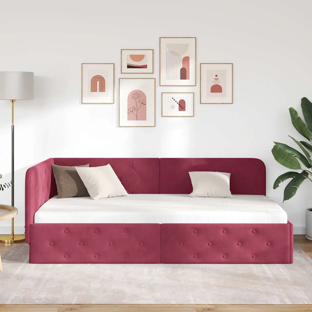 Cornice del letto ad angolo Rosso Vino 90 x 200 cm Velluto