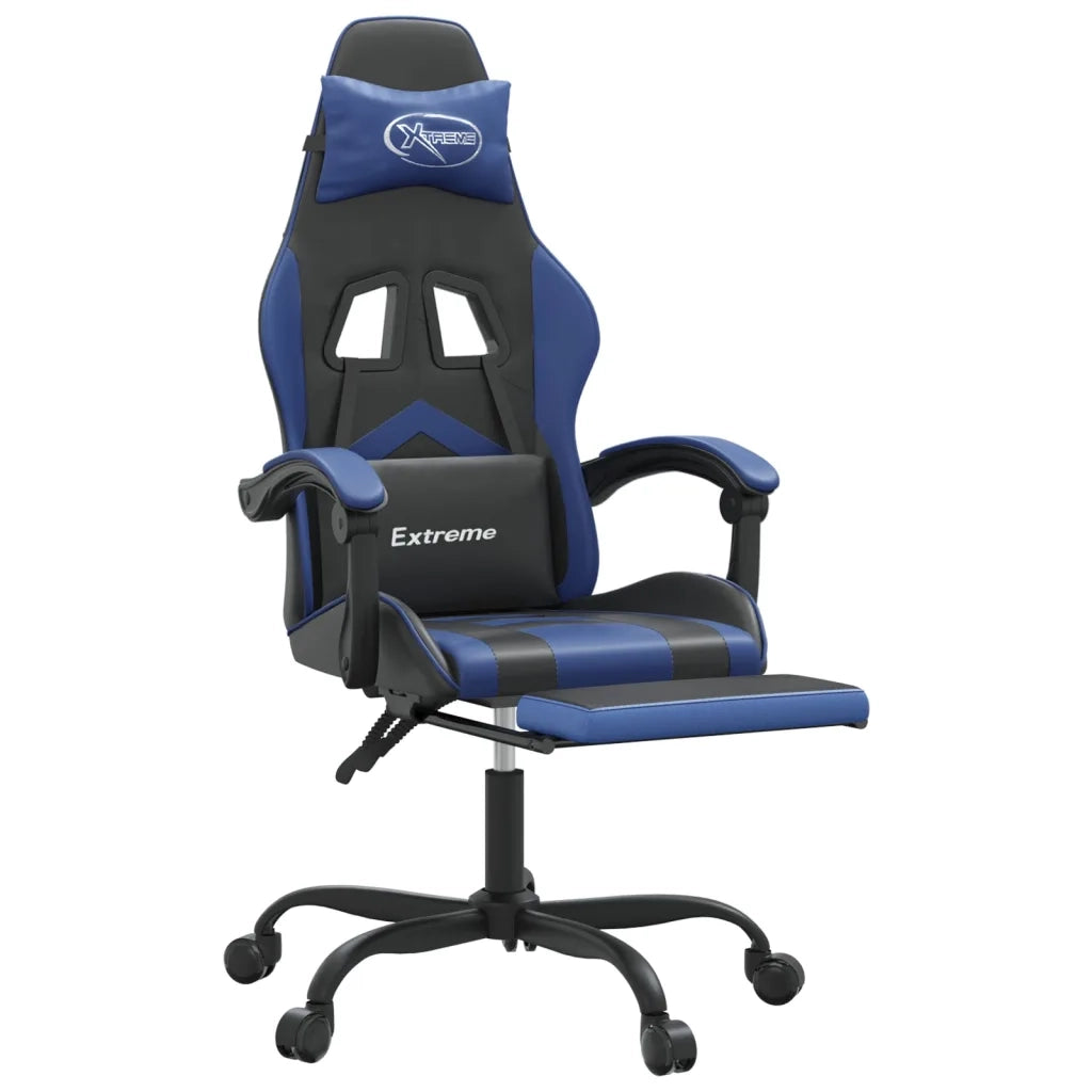 Sedia da Gaming con Poggiapiedi Nero e Blu in Similpelle 3143902