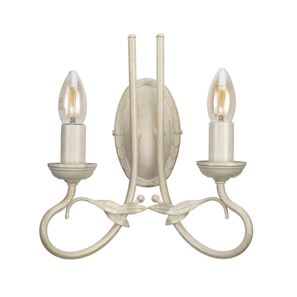 Applique doppia Olivia Elstead avorio/oro 2xE14 foglie