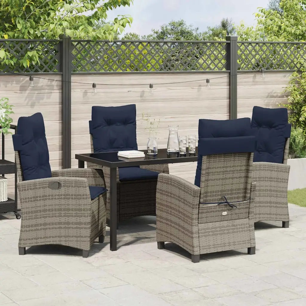 Set da Pranzo per Giardino con cuscino 5 pcs Grigio polyrattan