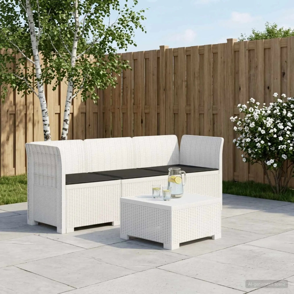 Divano da giardino 3 posti con cuscini in look rattan PP Bianco 3443827