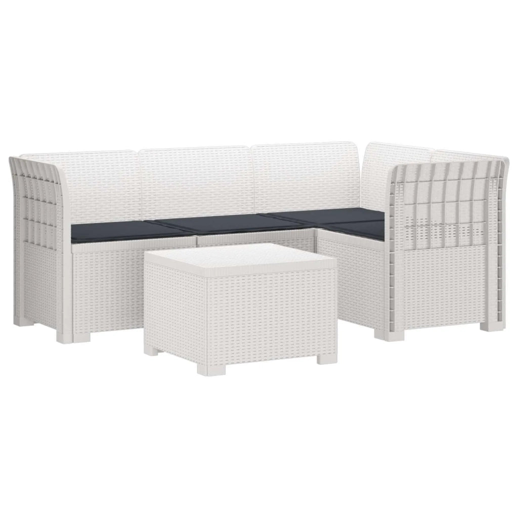 Divano da giardino 4 posti con cuscini aspetto rattan PP Bianco 3444009