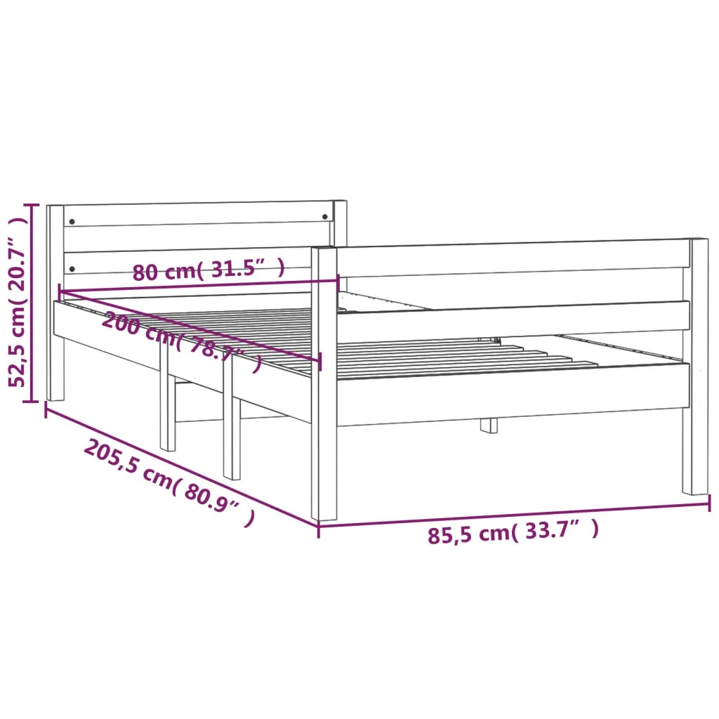 Letto singolo | Letto per adulti | Giroletto senza Materasso Bianco 80x200 cm Legno Massello Pino