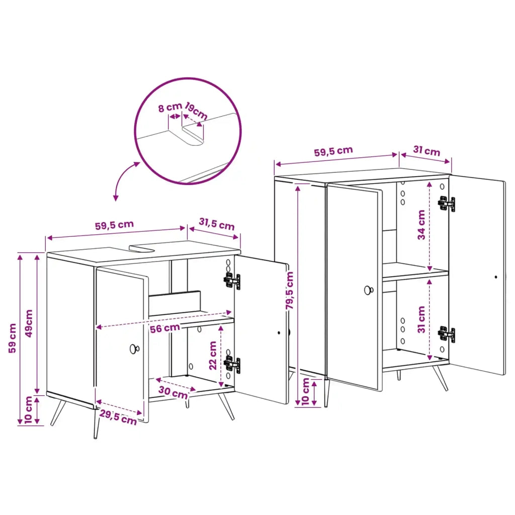 Set di Armadi da Bagno da 2 Pezzi BREDA Grigio Cemento 3417642