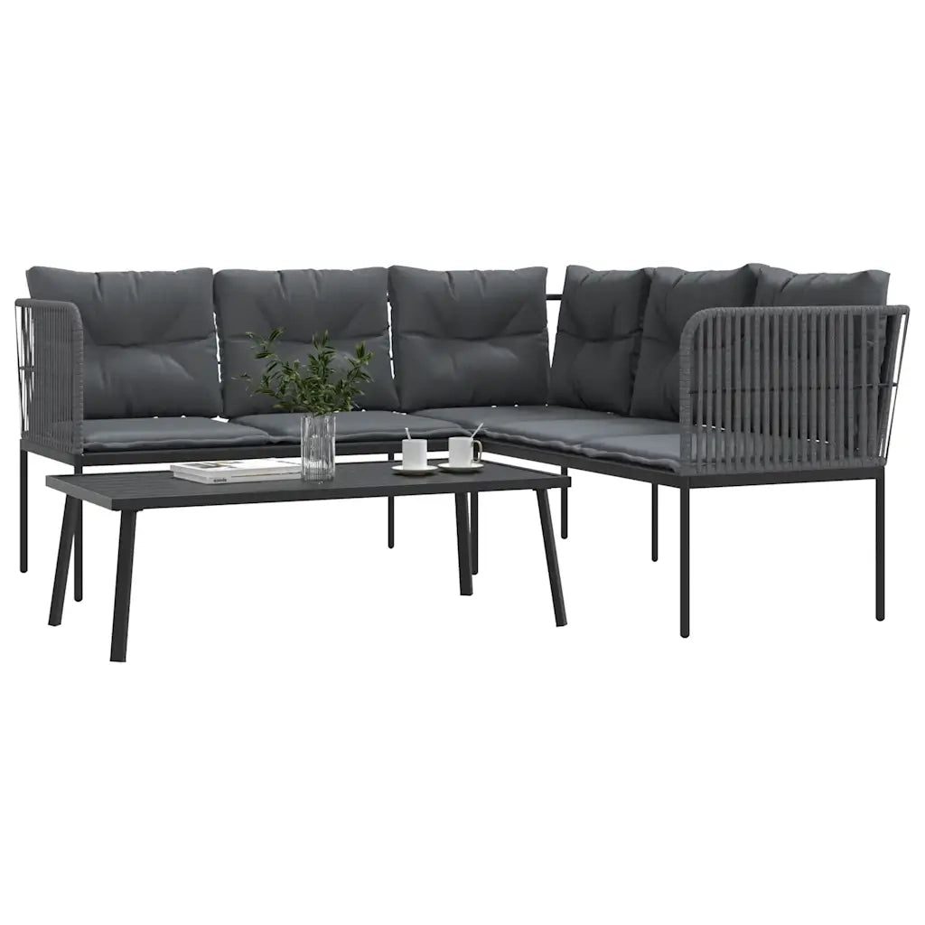 Set Divano da Giardino con Cuscini Nero Acciaio e Textilene 3283747