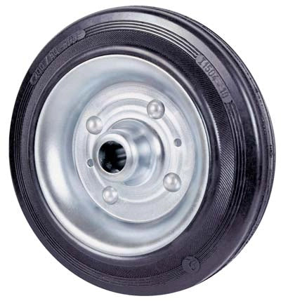RUOTA GOMMA NERA 112 AVO - DISCO ACCIAIO + CUSCINETTI A RULLI D.MM 160X40- 2 pezzi