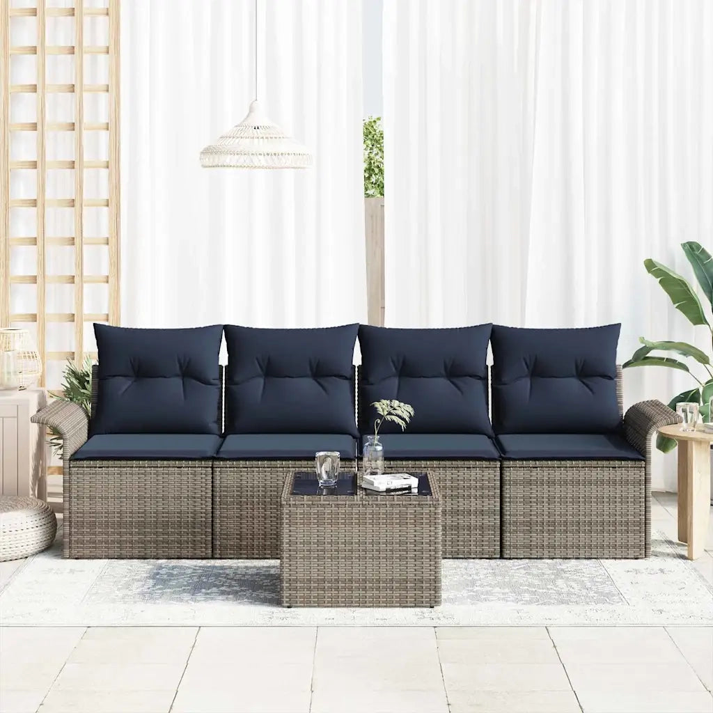 Set di divani con cuscino 5 pcs Grigio polyrattan 3345235
