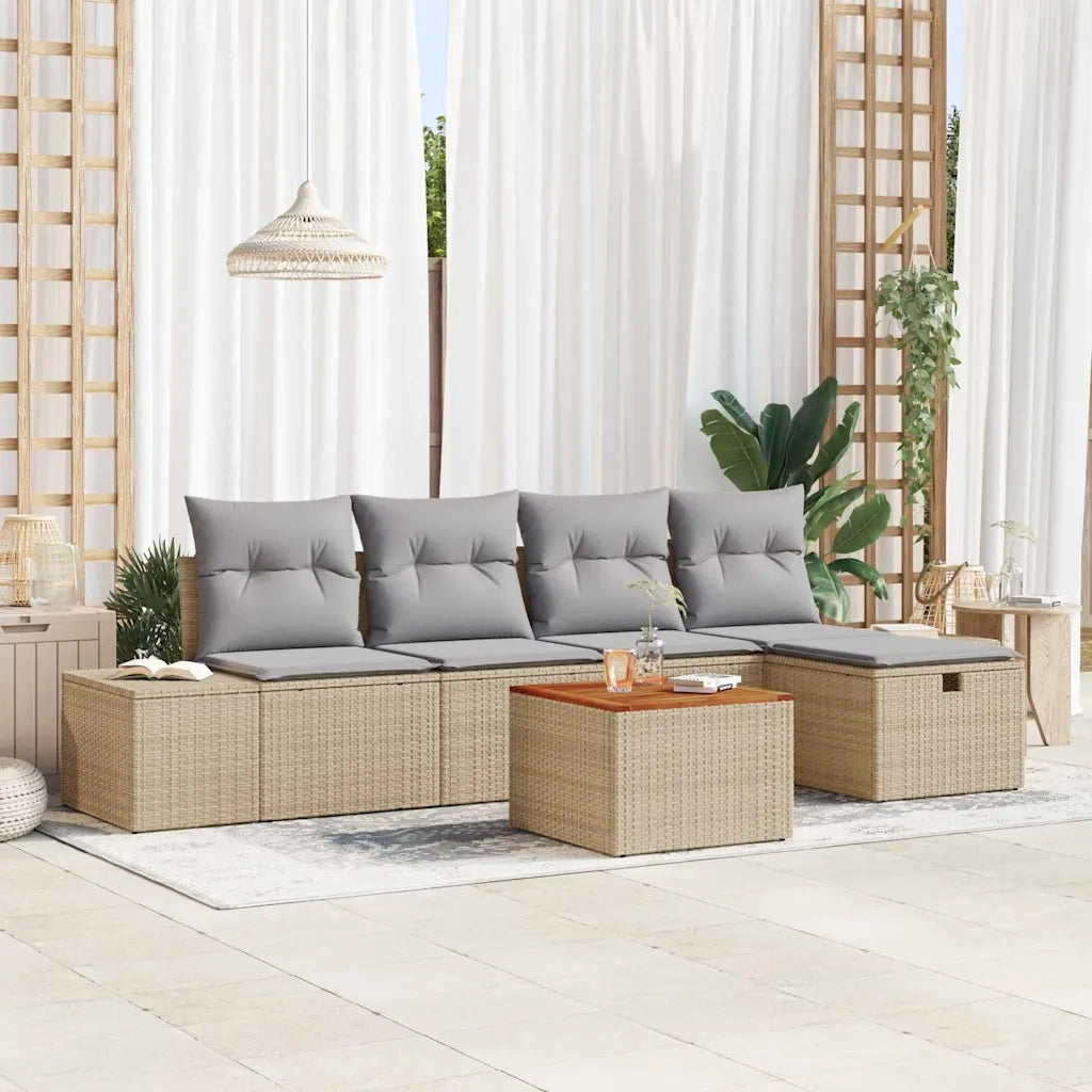 Set Divano da Giardino con cuscino 6 pcs Beige Poly Rattan