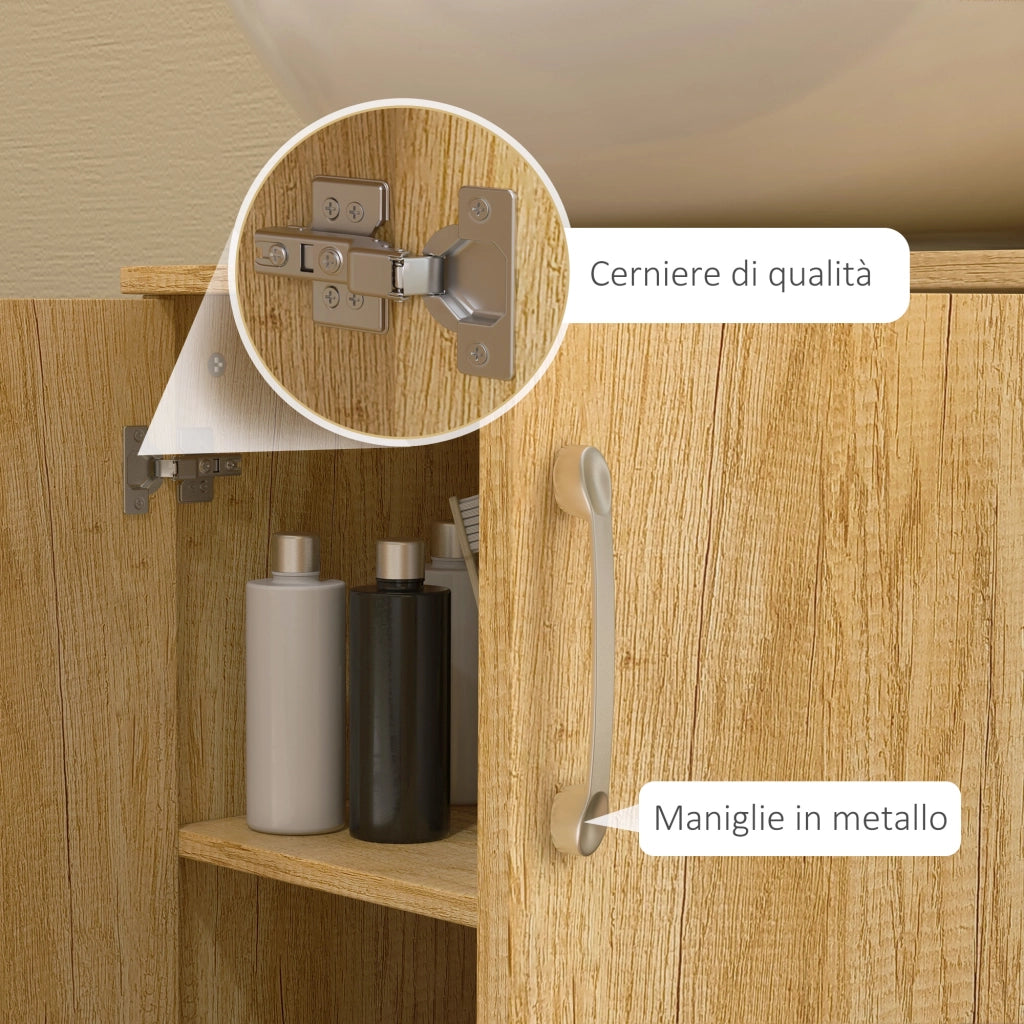 Mobile Bagno Sottolavabo Sospeso a 2 Ante con Ripiani in Legno ¨C Minimal ¨C Naturale 60x30x