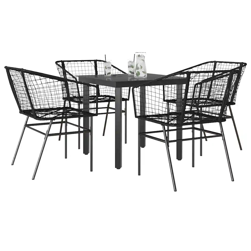 Set Mobili da Pranzo per Giardino 5 pz Nero Polyrattan Vetro 3334584