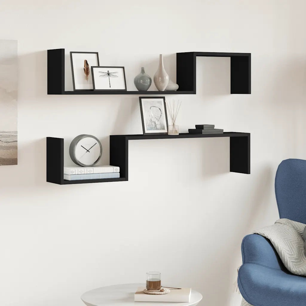 Mensole a Muro 2 pz Nere 100x15x20 cm in Truciolato cod mxl 33733