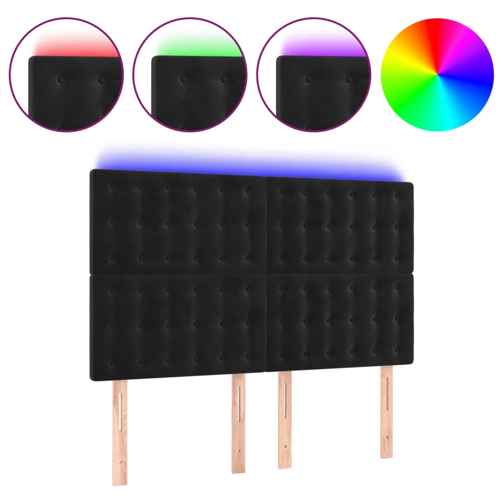 Testiera a LED Nera 144x5x118/128 cm in Velluto 3122908