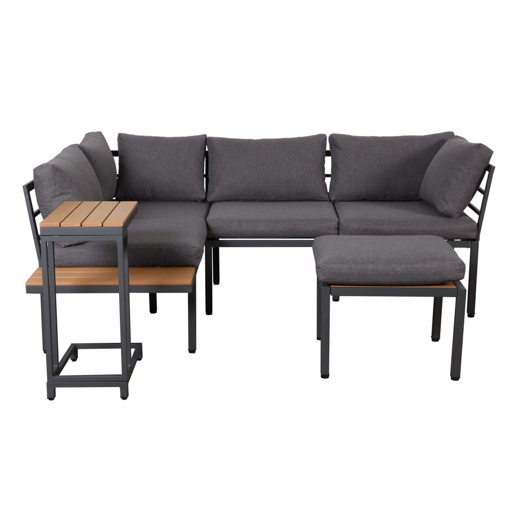 Set Salotto da Giardino con Divano, Tavolino e Cuscini ¨C MINIMAL ¨C Polyrattan Grigio/Nero