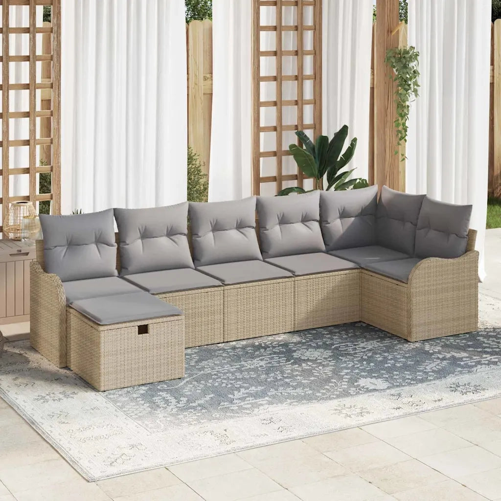 Set Divano da Giardino con cuscino 7 pcs Beige Poly Rattan