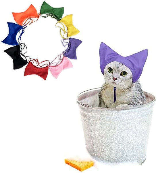 Douchemuts 3 in 1 per animali domestici, protezione orecchio impermeabile per gatti, colore blu viola, rosa, nero, piccola taglia